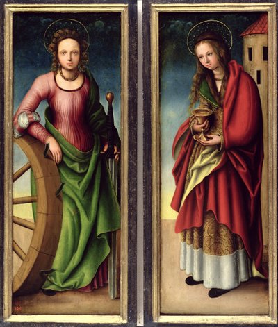 St. Catherine and St. Barbara by Lucas studio of Cranach